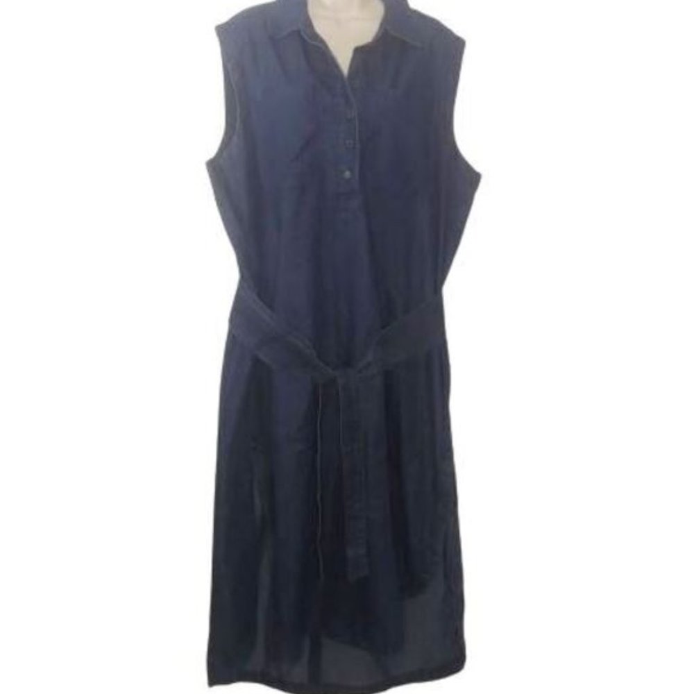 Deja Blue Dark Chambray Midi Shirt Dress
